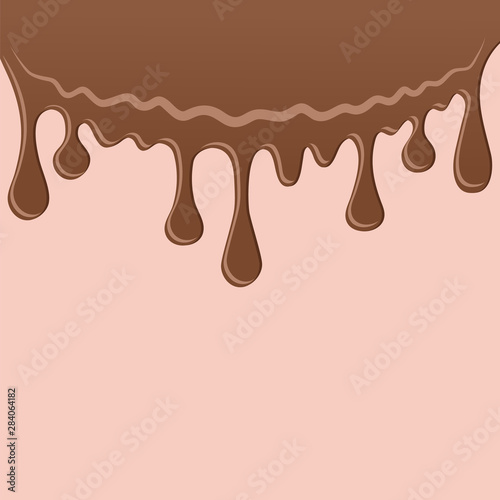 Abstract background with drips of dark chocolate. Vector illustration of molten chocolate flowing in drops.