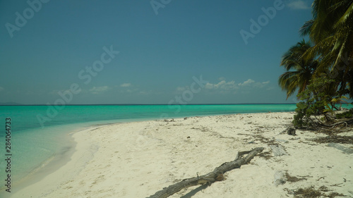 Fototapeta Naklejka Na Ścianę i Meble -  Tropical sand beach by turquoise water. Onok Island, Balabac, Philippines. Summer and travel vacation concept