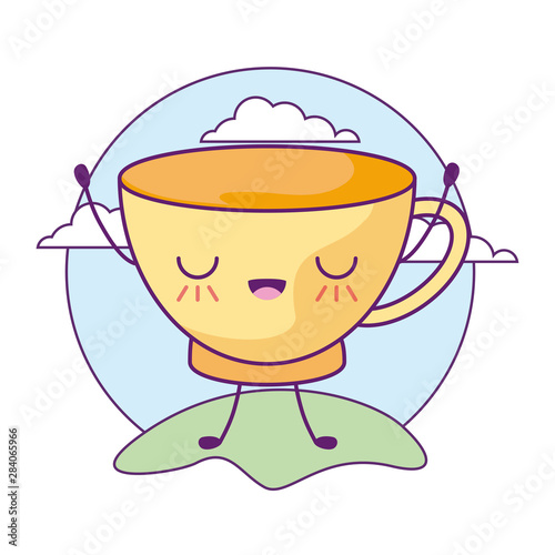 cute cup ceramic in landscape kawaii style