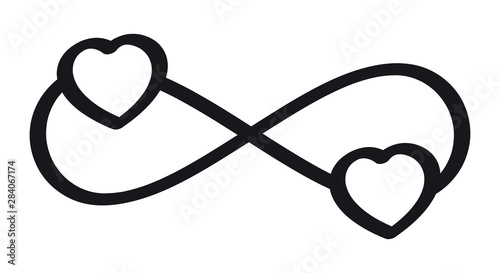 Vector infinity love icon tattoo symbol with hearts. Isolated on white background.