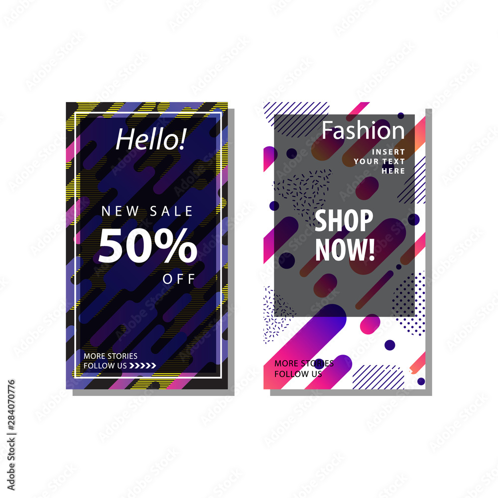 Naklejka premium set sale banner background with dynamic rounded shapes element . Suitable for banner sale, presentation, social media stories, story, promotion, flyer, poster and brochure
