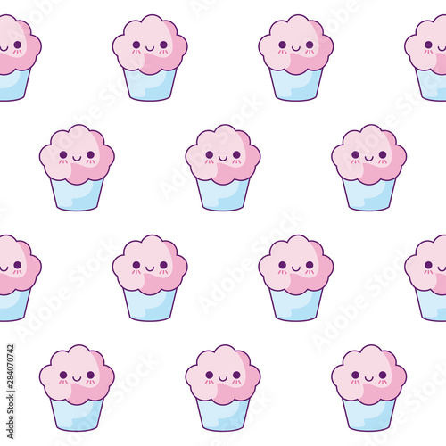 pattern of delicious cupcakes kawaii style