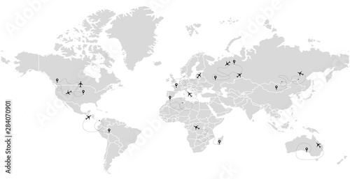 Aircraft icons with route path tracks on map