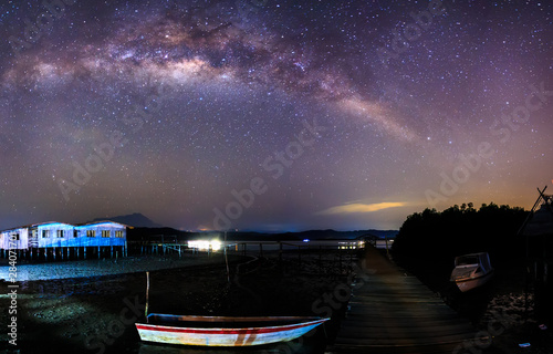 Beautiful Milky way, Amazing Milky Way galaxy at Borneo, The Milky way, Long exposure photograph, with grain.Image contain certain grain or noise and soft focus. photo