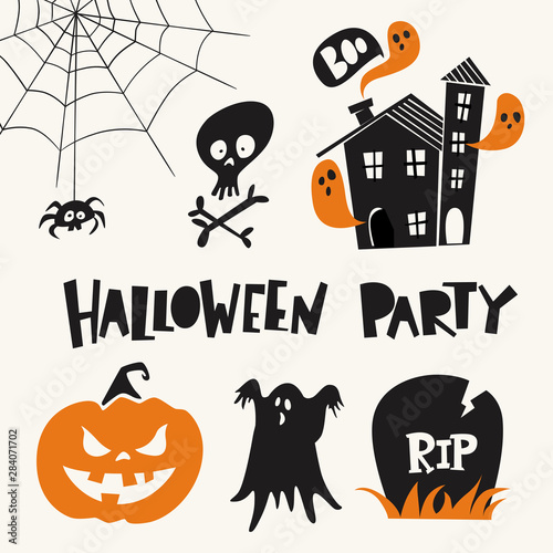 Halloween design elements with cute cartoon elements an dtext photo