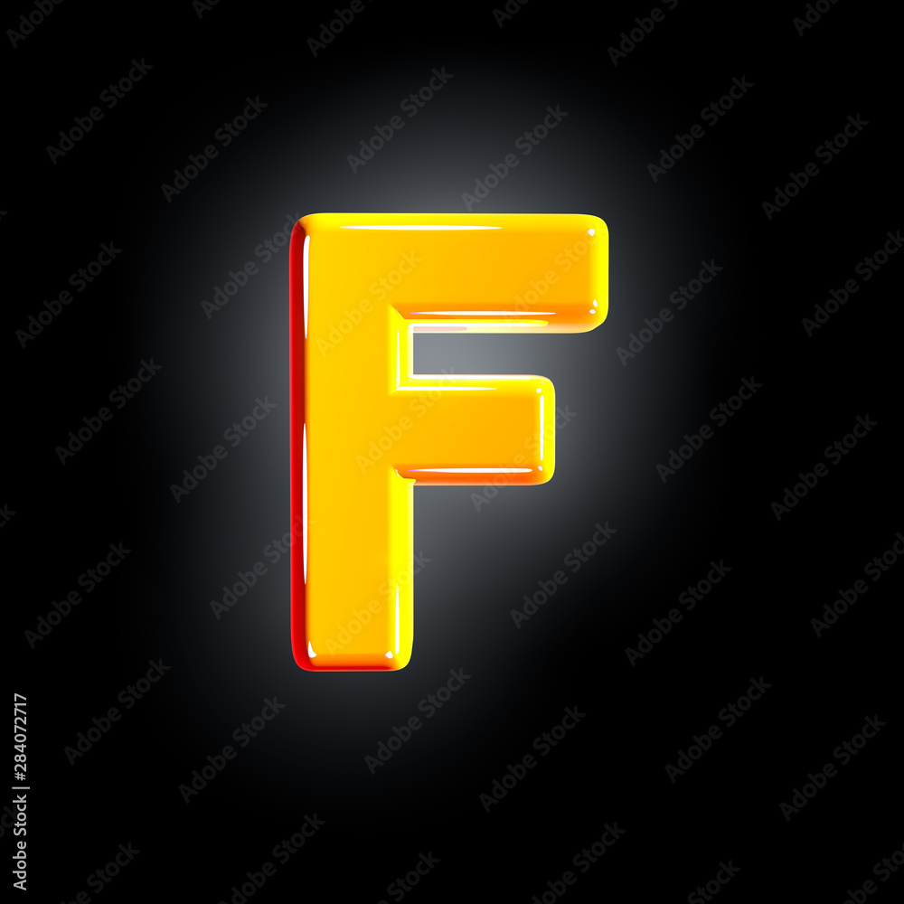 letter F of festive orange polished font isolated on solid black background - 3D illustration of symbols letter F of festive orange polished font isolated on solid black background - 3D illustration of symbols