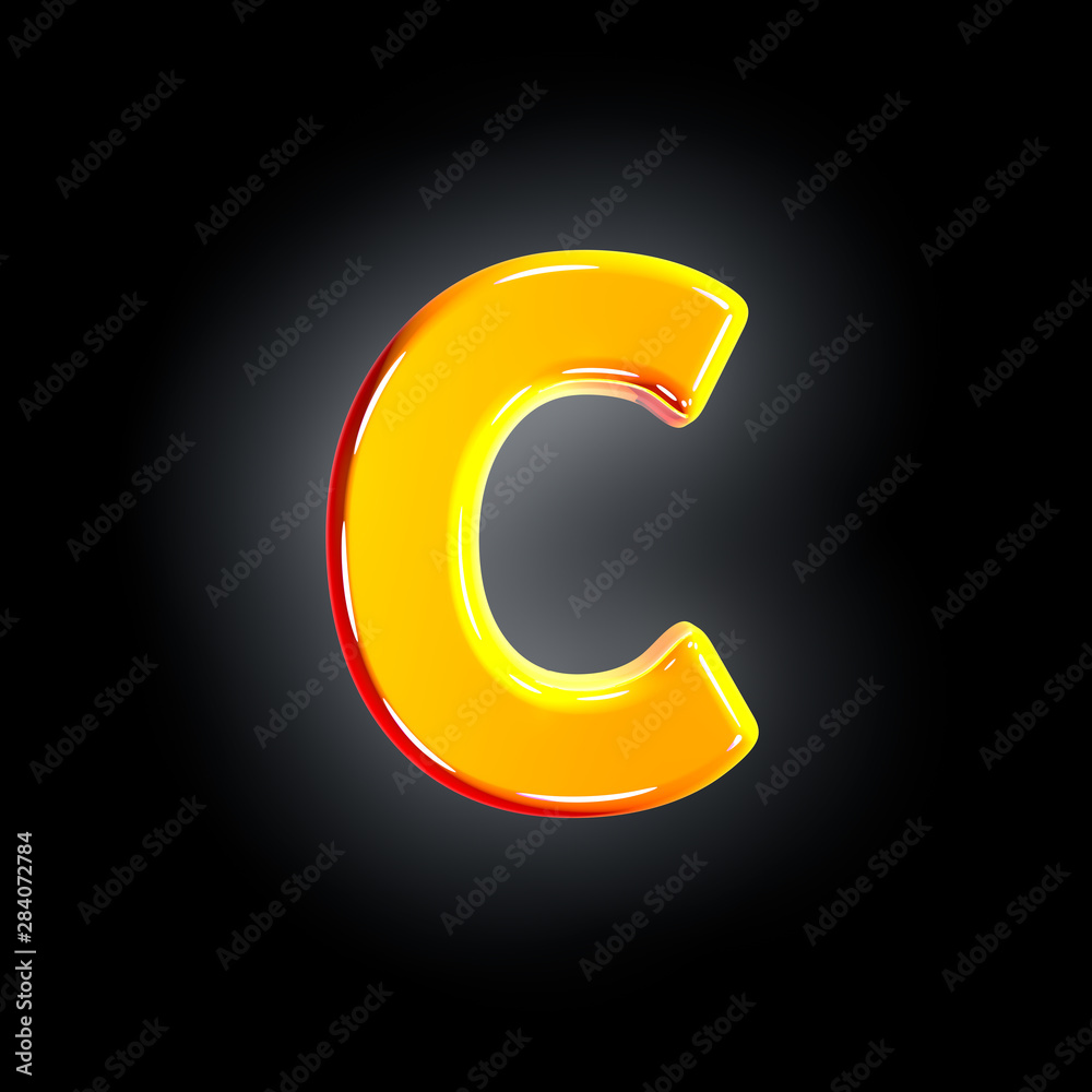 letter C of festive orange shine font isolated on solid black background - 3D illustration of symbols letter C of festive orange shine font isolated on solid black background - 3D illustration of symbols