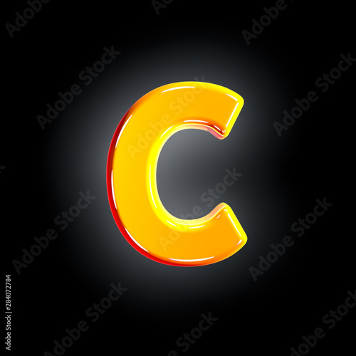 letter C of festive orange shine font isolated on solid black background - 3D illustration of symbols