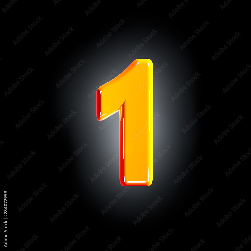 number 1 of festive orange glossy font isolated on solid black background - 3D illustration of symbols number 1 of festive orange glossy font isolated on solid black background - 3D illustration of symbols
