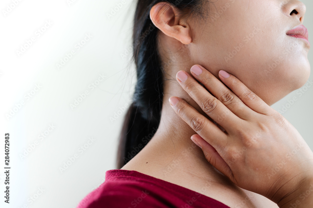 young women neck and shoulder pain injury, healthcare and medical concept