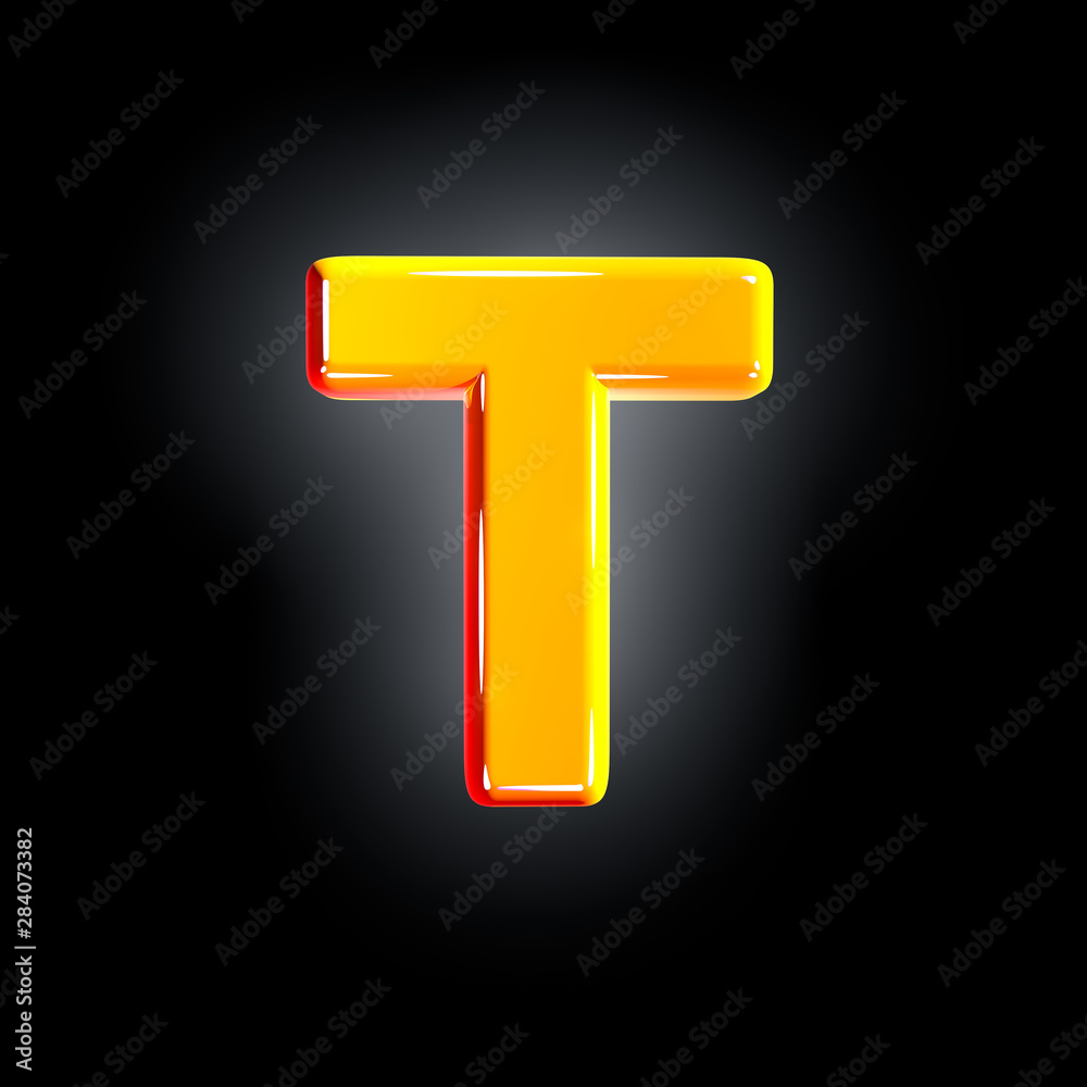 letter T of festive orange glossy alphabet isolated on solid black background - 3D illustration of symbols letter T of festive orange glossy alphabet isolated on solid black background - 3D illustration of symbols