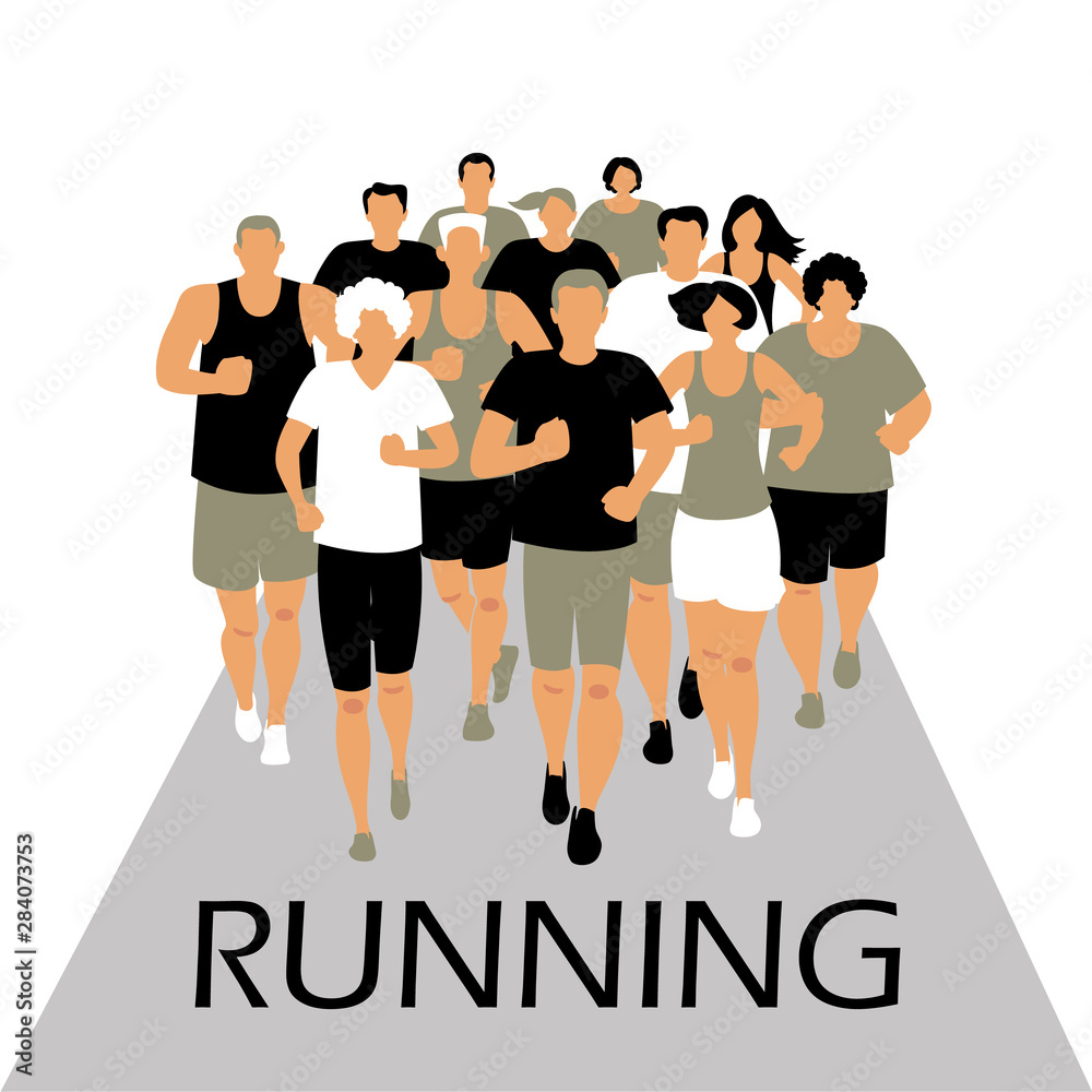 Fototapeta premium Running marathon, people run, colorful poster. Vector illustration