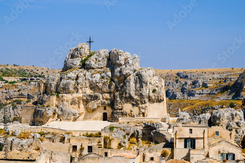 Sassi di Matera, Italy: old church in rock Madonna de Idris or Santa Maria, in italian ancient cave town photo