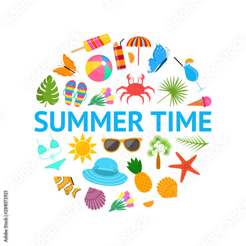 Summer Time Color Elements Round Design Template Ad. Vector © bigmouse108