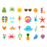 Summer Time Color Sign Icon Set. Vector