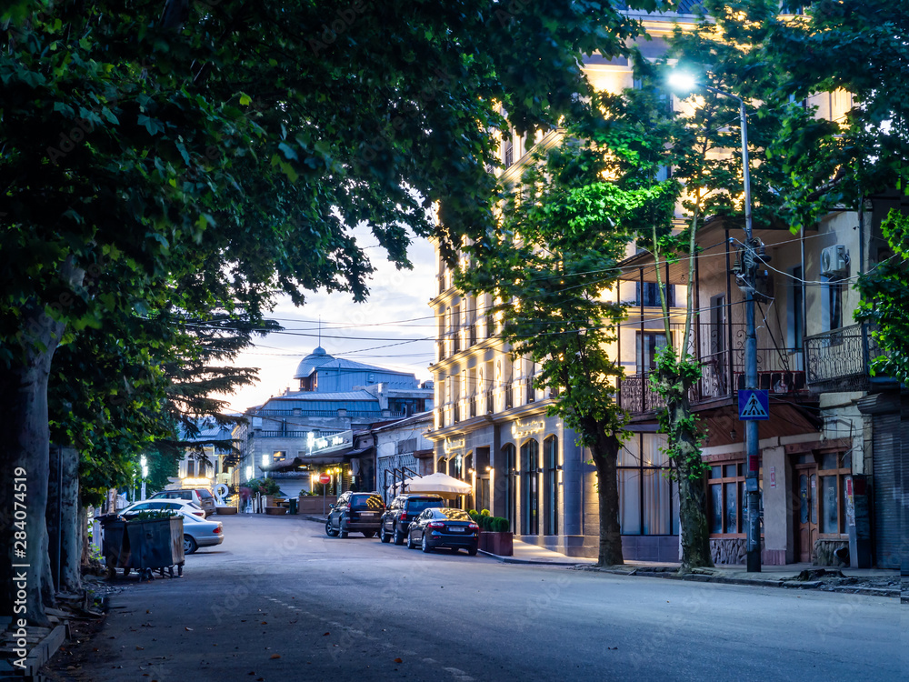 Street in the center of Kutaisi city, Georgia, in the morning