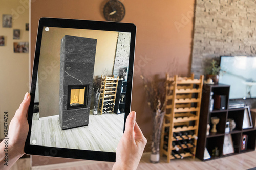 Augmented reality tablet application - previewing fireplace photo