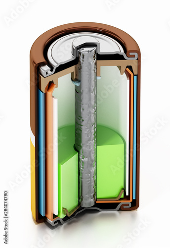 Image showing cross-section of an alcaline battery. 3D illustration photo