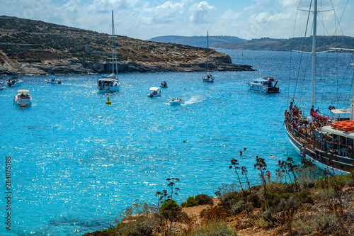 Holidays at Blue lagoon on island Comino, Malta