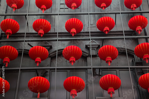 Chinese red lanterns hanging at street for decoration during the Chinese New Year festival at Chinatown, Kuala Lumpur, Malaysia