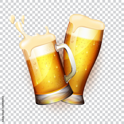 Vector illustration of a realistic mugs of beer. Vector illustration