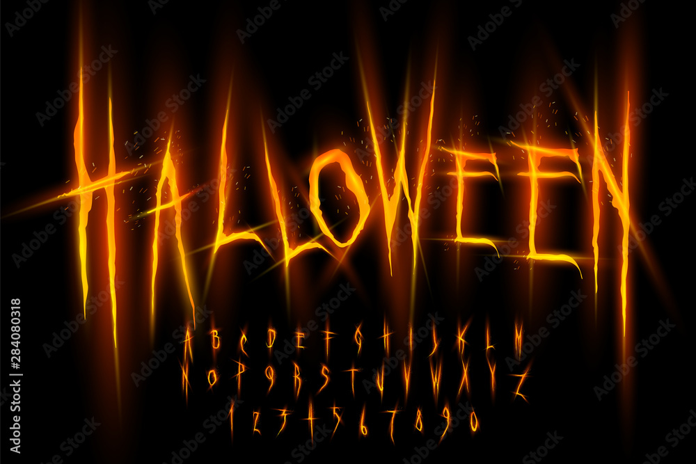 Halloween font, Letters and Numbers, vector eps10 illustration - obrazy, fototapety, plakaty 