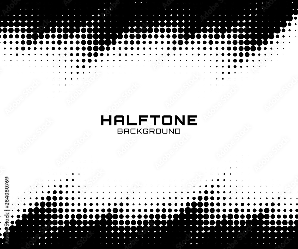 Halftone dots gradient pattern texture horizontal background. Frame using halftone circle zigzag grunge pattern for design of posters, flyers, brochures, covers. Vector zigzag spotted illustration.