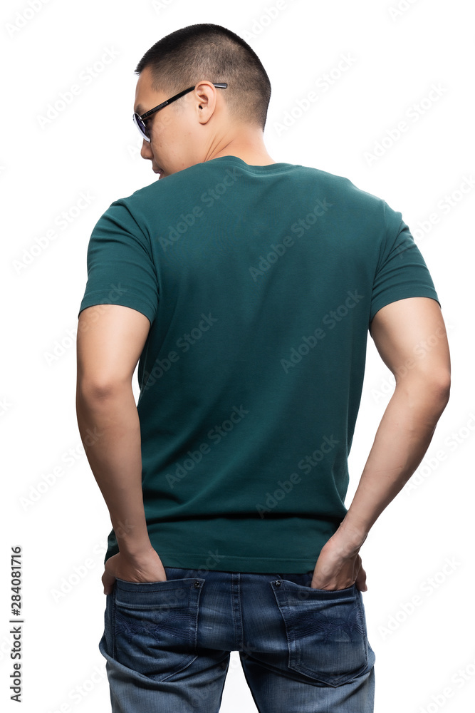 Asian model for green v-neck tshirt blank mockup template in your clothing design. Asian model for green v-neck tshirt blank mockup template in your clothing design.