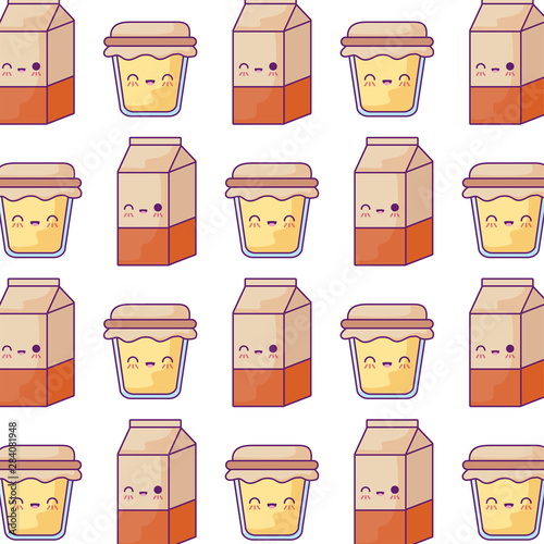 pattern of boxes milk and honey pots kawaii style