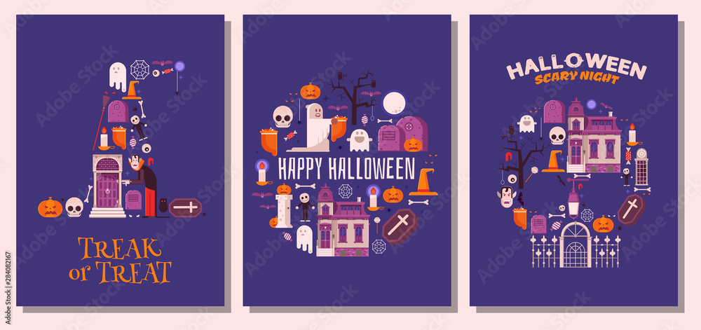 Naklejka premium Happy Halloween Night Cards and Invitation Templates