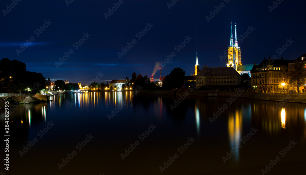View of the historic part of Wroclaw at night.