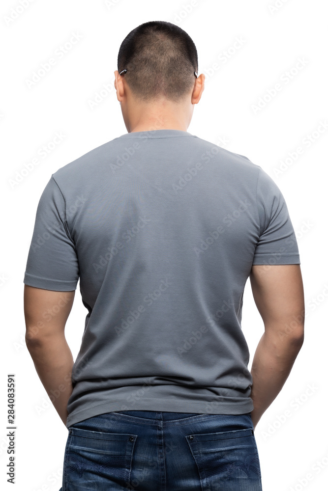 Grey on asian model for v-neck tshirt blank mockup template Grey on asian model for v-neck tshirt blank mockup template