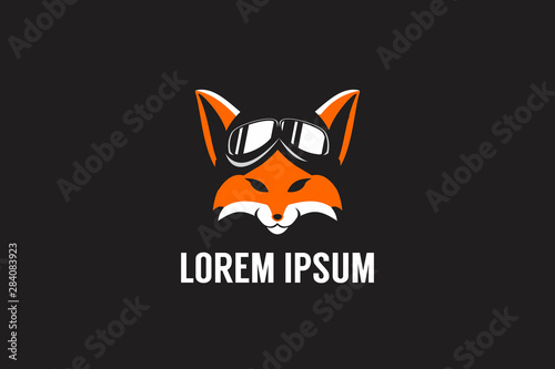 fox head with pilot helmet vector logo template