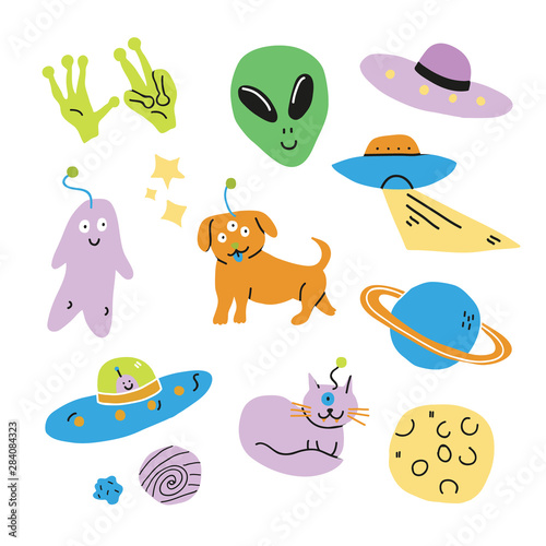 Set on a space theme with doodle aliens monsters