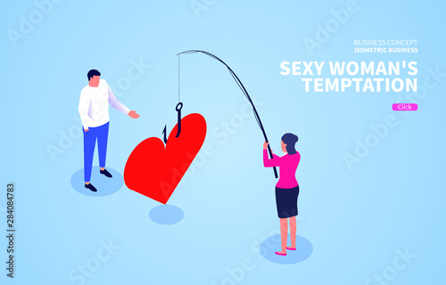 Beautiful sexy professional woman fishing male