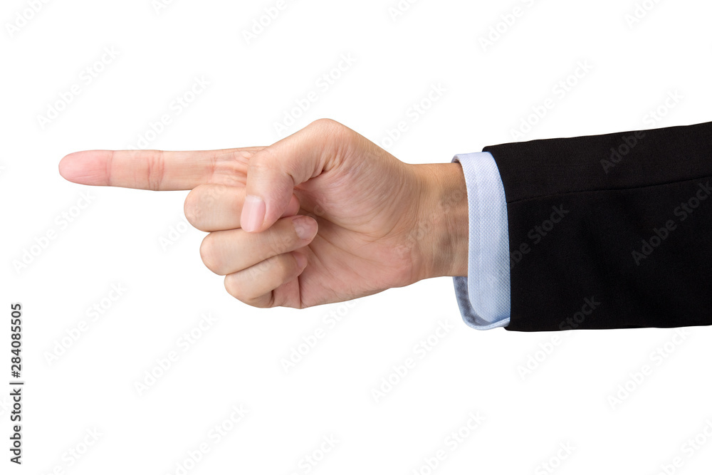 Businessman Pointing to the left side isolated on white with clipping path Businessman Pointing to the left side isolated on white with clipping path