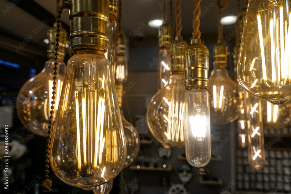 Glowing lamps in a dark room