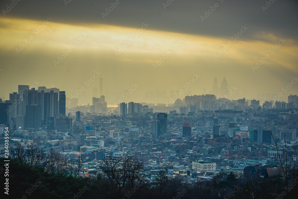 Seoul sunset view in winter season. South Korea Seoul sunset view in winter season. South Korea