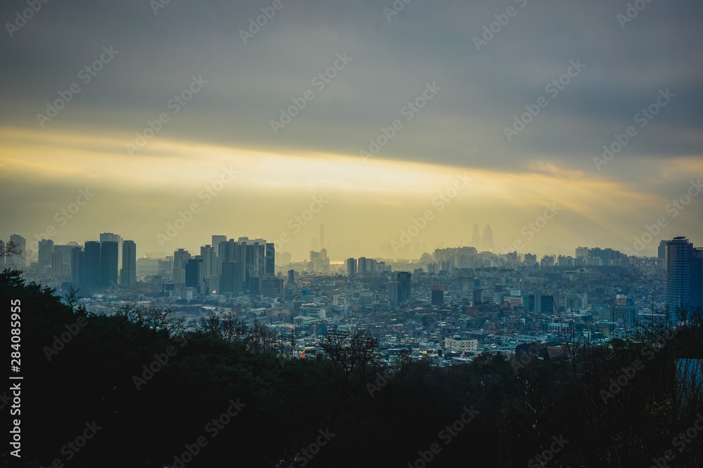 Seoul sunset view in winter season. South Korea