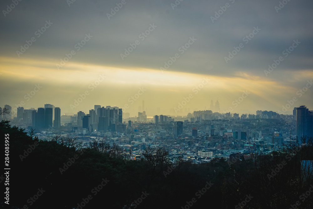 Fototapeta premium Seoul sunset view in winter season. South Korea