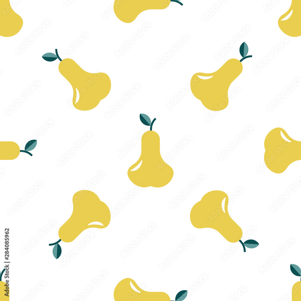 Sweet yellow pear seamless pattern. Organic healthy fruits background.