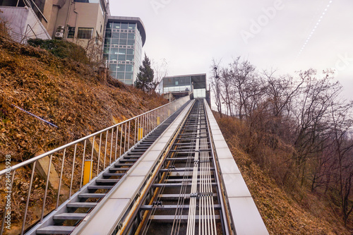 Fototapeta Naklejka Na Ścianę i Meble -  Diagonal lift to Namsan Park in Seoul. South Korea