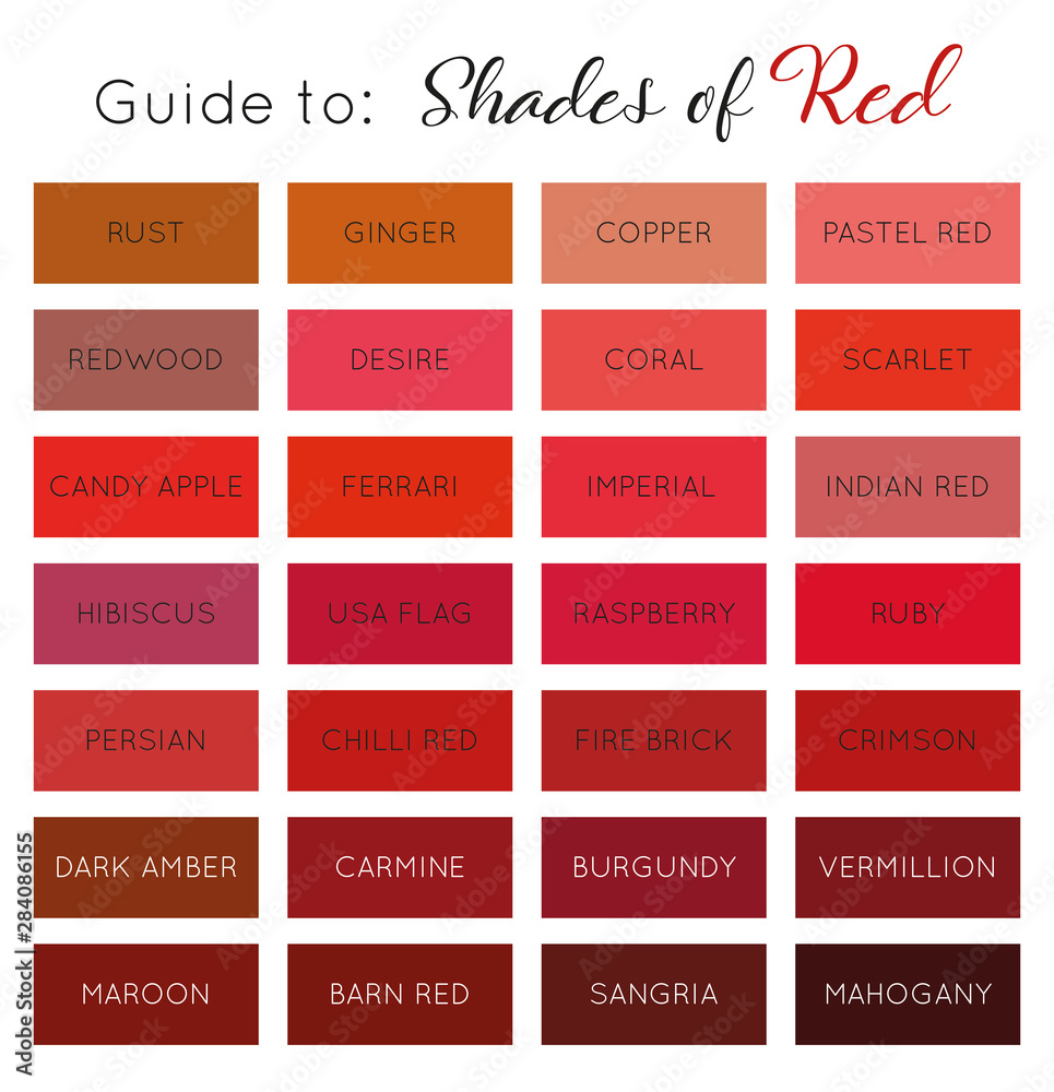 Guide to of Red - color palette with names vector Stock Vector | Adobe Stock