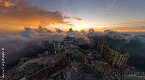 A vibrant and happening genting highland. noise are existed in a drone photography