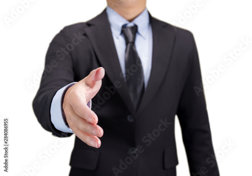 Businessman giving handshake isolated on white