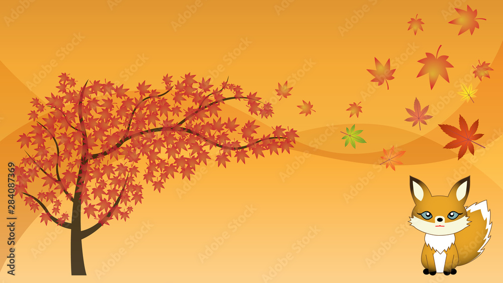 壁紙16x9 秋の風景 紅葉ときつね Autumn01 Stock ベクター Adobe Stock