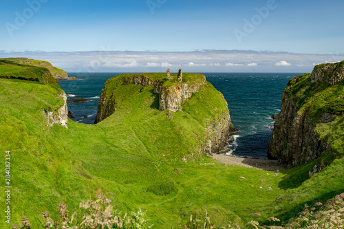 Dunseverick Castle lies west of the village of Dunseverick, in County Antrim, in Northern Ireland.