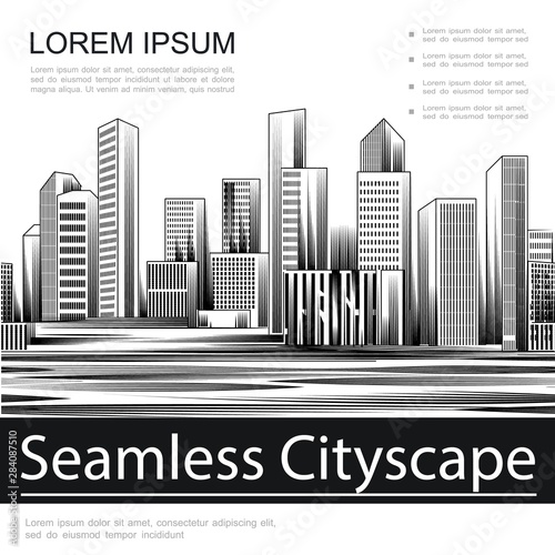 Engraving Seamless Cityscape Template