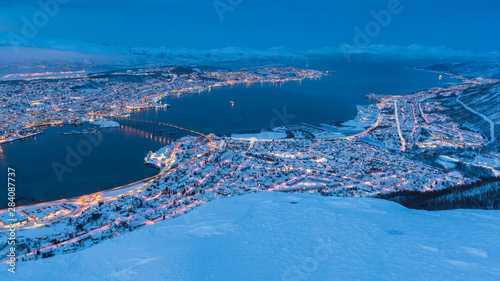Sunset over Tromso, Norway during winter