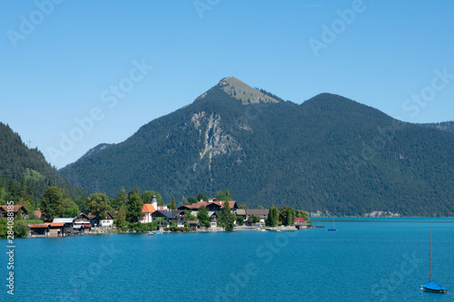 Walchensee view The Alps background in Germany land in the region of Garmisch-Partenkirchen emerald water